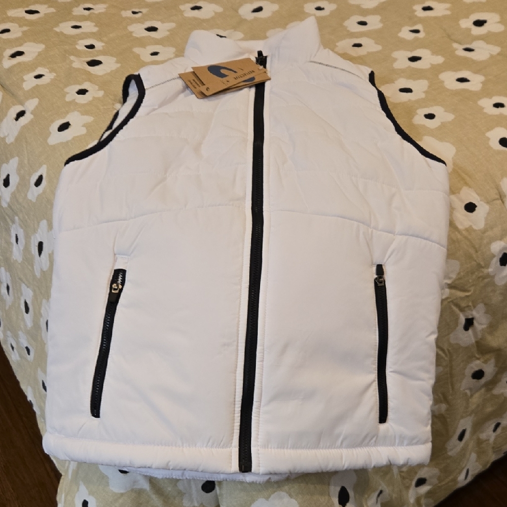 Asics White Puffer Vest with Black Accents